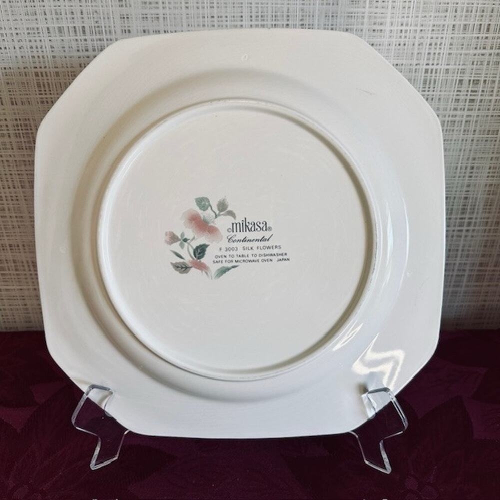 Mikasa Continental Silk Flowers F3003, Dinner Plate, Octagonal, Pink Flowers VTG - Picture 5 of 10